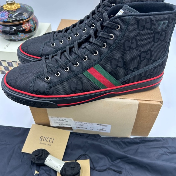 Men’s Gucci 1977 tennis high top sneakers size 15.5 made in Italy - Picture 6 of 7